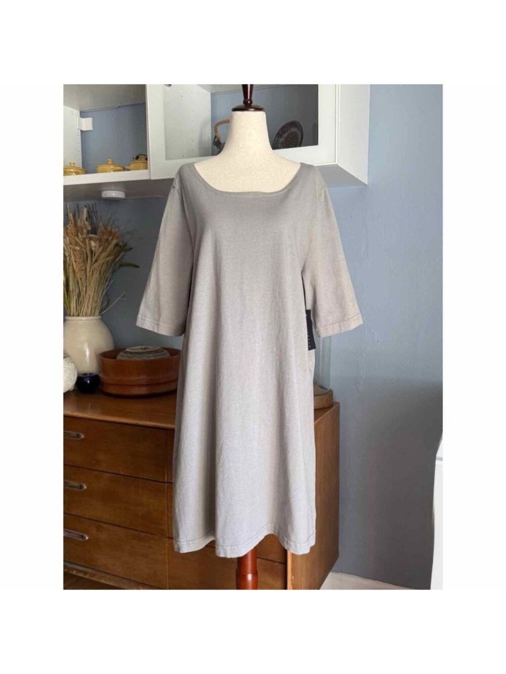 PACIFICOTTON Bryn Walker Pacific Cotton Dress Light Grey Size S Lagenlook